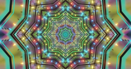 Kaleidoscope Star Tunnel Animation with Pulsing Neon Lights