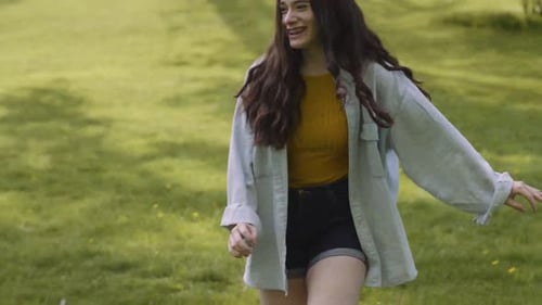 Cheerful Classmates Running Around in Park Active