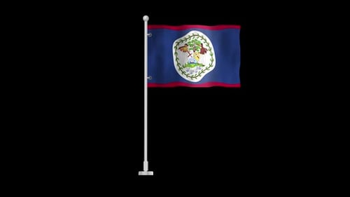Belize Flag Waving on Flagpole Loopable Animation