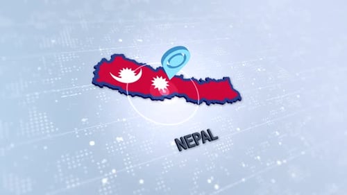Animated 3D Nepal Map with Flag and Location Pin