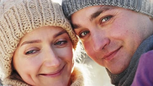 Valentine's Day Date Young Stylish Loving Couple Walking in Winter Park