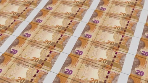 20 SOUTH AFRICAN RAND banknotes printed by a money press