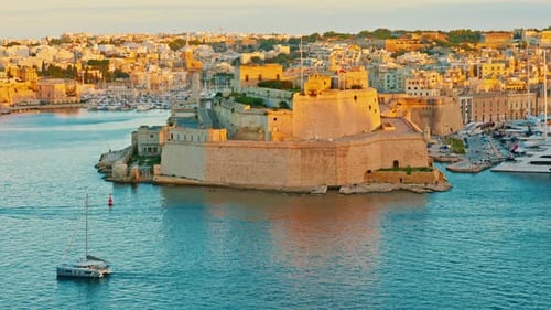 View of Birgu City at Sunset Malta Island