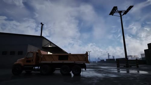 Dump Truck Parked in Front of Building