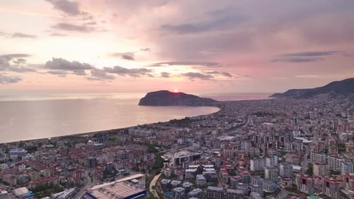 Aerial View PinkTinged Clouds Over Turkey at Sunset Urban Beauty