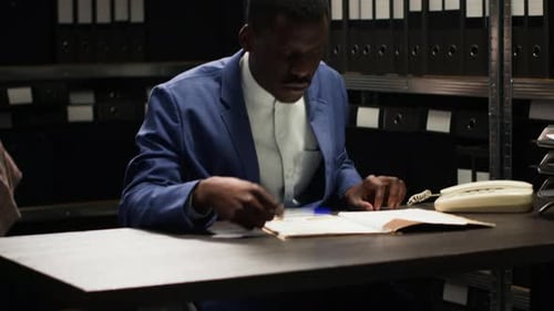 Man Reviewing Documents in Office