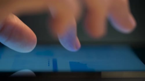 Technology, Business and People Concept - Close Up of Hand Using Computer