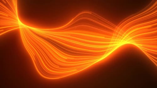 Abstract Glowing Orange Fluid Lines Moving Across Screen