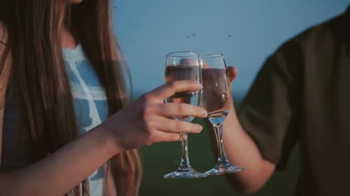Two People Toasting with Glasses Outside