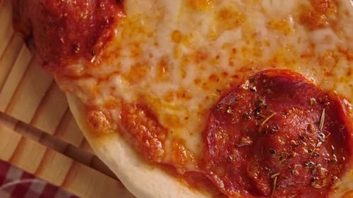 Pepperoni Pizza, Top View And Rotating Camera