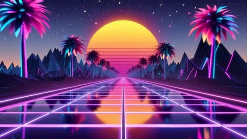 Retro Synthwave Neon Road and Palm Trees Loop