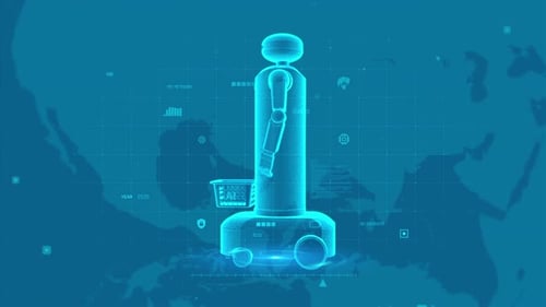 Futuristic Robot Exploring Digital World Mapping