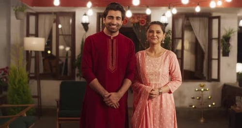 Smiling Couple Celebrates Diwali at Home