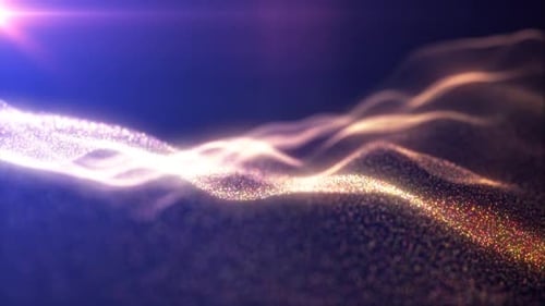 Gelbe Energie, glühende magische Wellen aus Linienteilchen mit Lichtstrahlen