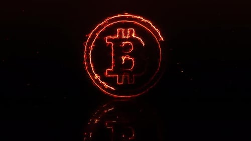 Burning Neon Bitcoin Logo Animation with Electric Energy Outline