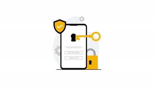 4k Mobile Phone Security and Online Protection with Password and Key Concept Animation Video