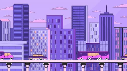 Evening traffic vehicles highway line cartoon animation