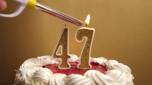 47. A candle is lit in the form of the number 47, which is stuck into the holiday cake. Celebrating