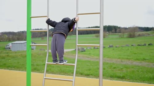 Girl Play on School or Kindergarten Yard Healthy Autumn Activity for Children