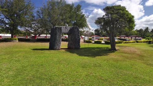 Historic site in Tongatapu, Tonga. Megalitic ancient Trilithron from reef limestone. Pacific Islands