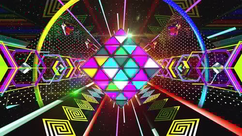 Neon Geometric Futuristic Tunnel with Rotating Pyramid