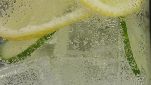 Close Up of Lemon and Cucumber Water