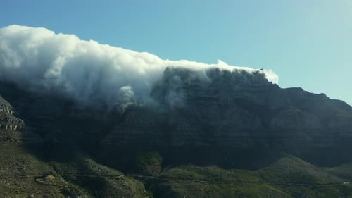 Landscape View Of The Cloud-covered Table Mountain In Cape Town, South Africa - static shot