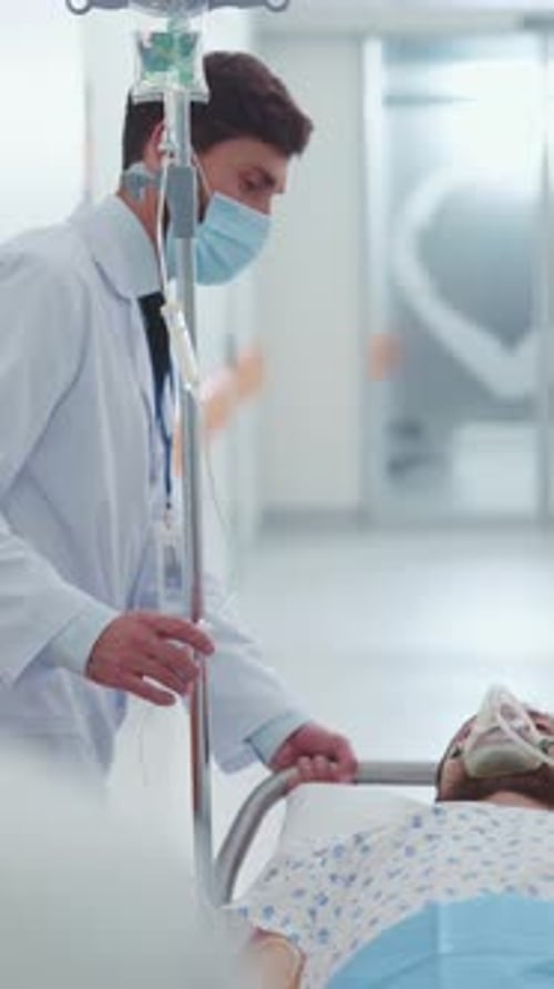 Emergency Department Coronavirus Several Multirace Doctors Pushing Emergency Stretcher Bed with