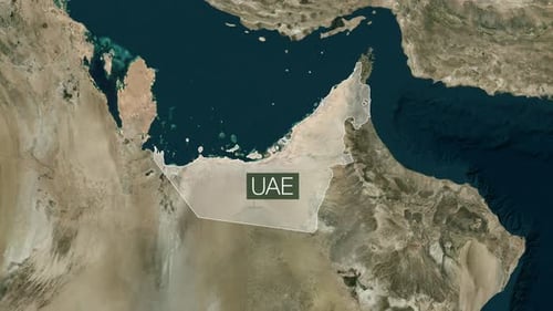 Satellite World Map Zoom to United Arab Emirates Highlight