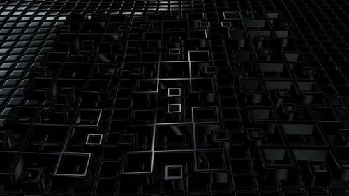 Schwebender Hintergrund mit schwarzen Würfeln, Formen, einzigartiges Design, Exklusiv, Reflexion, 3D-Render