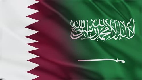 Realistic Waving Fabric Flags of Qatar and Saudi Arabia