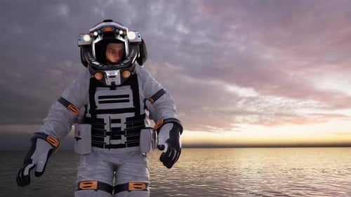 Rotating Astronaut in Futuristic Spacesuit 3D Animation