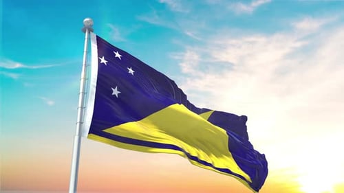 Realistic Flag Waving Animation Against Bright Blue Sky