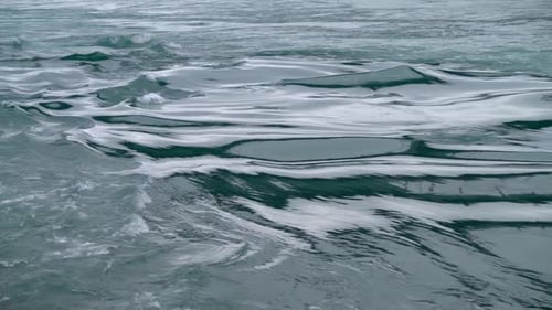 Fresh cold glacial water river in Iceland flowing in strong current