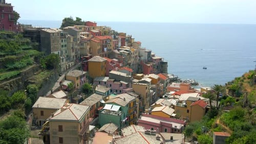 Aerial 4K footage of Manarola, Cinque Terre in Italy.