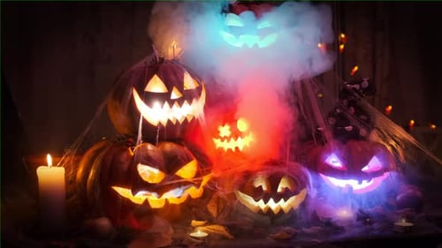 Glowing Jack-o'-Lanterns on a Halloween Table