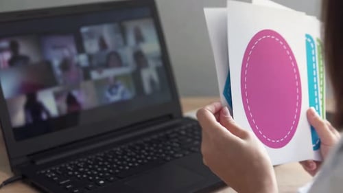 An elementary school teacher conducts an online lesson for children. Distance learning.