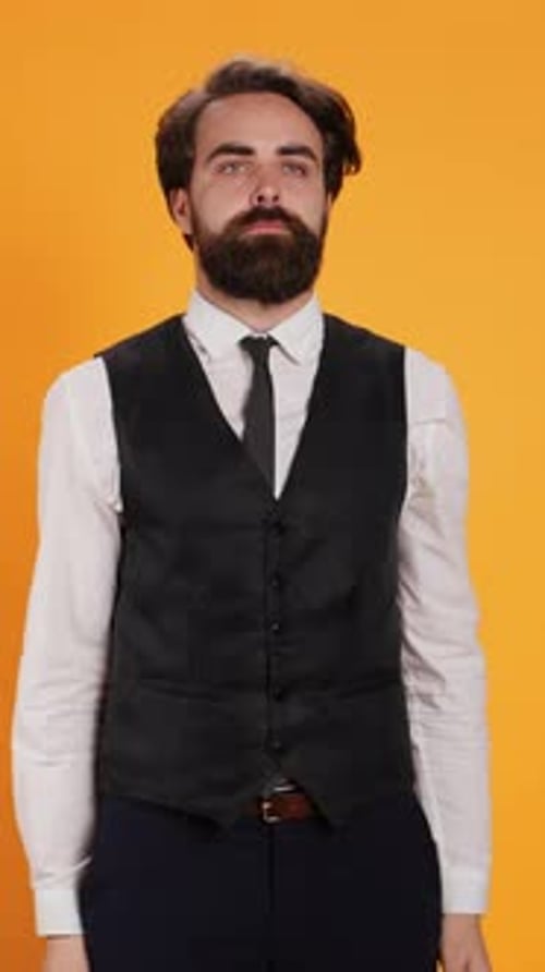 Vertical Video Restaurant Worker Does Thumbs Down Sign