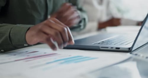 Adults Working with Laptops and Graphs in Office