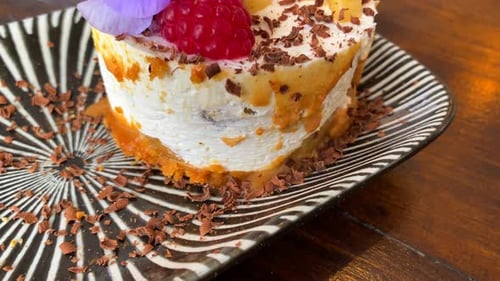 Close Up of Delicious Layered Dessert Cake