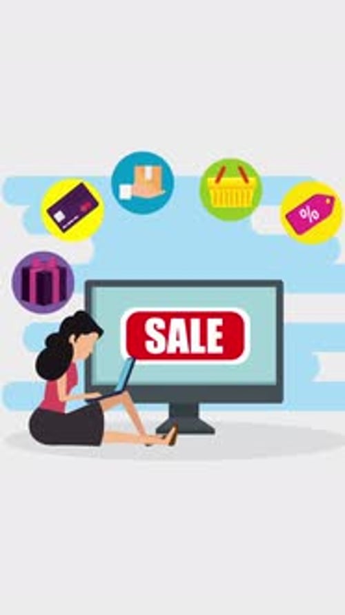 Flat Design E-commerce Online Shopping Sale Animation