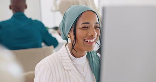 Smiling Woman Working in Modern Office