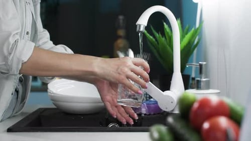 Adult Washing Glass Under Running Faucet