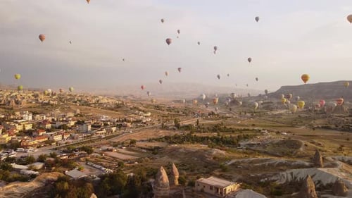Hot air balloons flying over Goreme Historical National Park