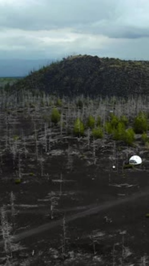 Glamping Dome Camp Aerial View in Volcanic Landscape Media