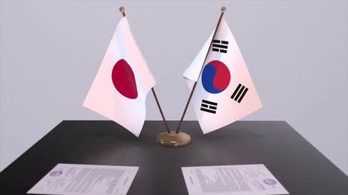 South Korea and Japan National Flags Political Deal Diplomatic Meeting Politics and Business