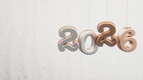 New Year 2026 Celebration with Elegant Metallic Hanging Numbers