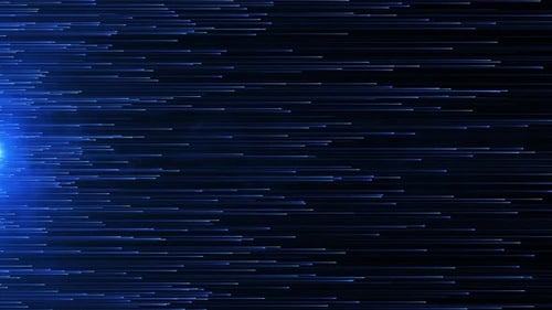Neon light stripes, line flow background, movement of a stream of glowing bright particles