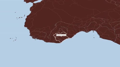 Ivory Coast Map Zoom and Administrative Divisions Reveal Animation
