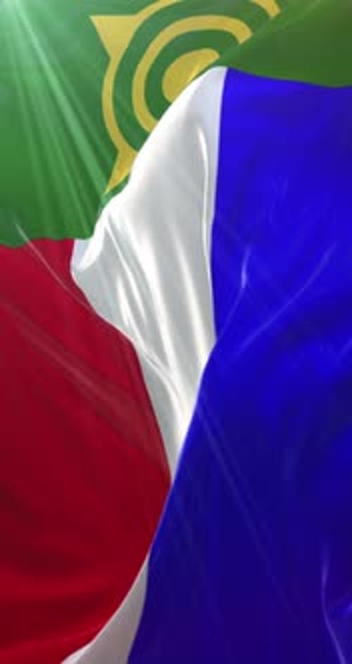 Waving Vertical Flag with National Colors and Emblem